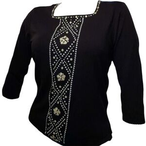 Alfred Dunner Beaded Square Neck 3/4 Sleeve Top